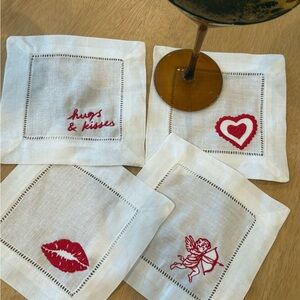 Embroidered Valentine’s day Cocktail Napkins/Coasters